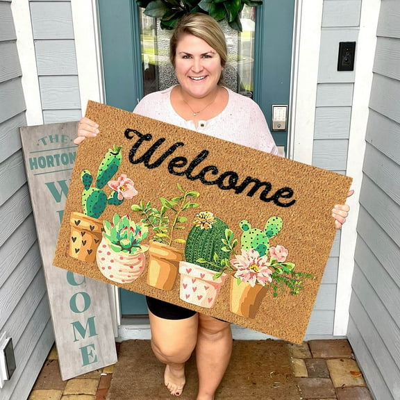 Crcmjuhgsa Home Kitchen Rugs and Mats Green cactus welcome mat