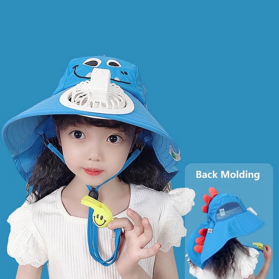 Cre-Heaven Cartoon Sun Hat With Fan For Kids Summer Breathable UV Protection Cap Wide brim Hat Outdoor Adjustable USB Charging Cooling Hat