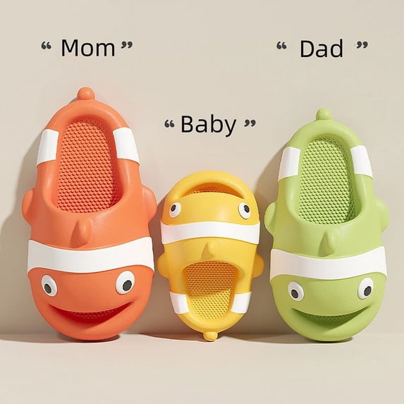 Cre-Heaven Parent-child Slippers Sandals Thick Bottom Non-slip,Toddler Women Men Home Shower Slippers,Cartoon Fish