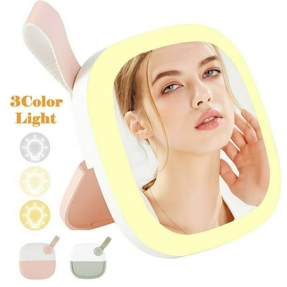 Cre-Heaven Portable Travel Makeup Mirror With Led Lights,Pink Small Hand Cosmetic Mirror Lighted Make-Up Mirrors,Vanity Mirror For Outdoor Party Bar