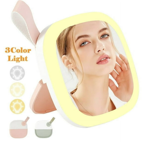 Cre-Heaven Portable Travel Makeup Mirror With Led Lights,Pink Small Hand Cosmetic Mirror Lighted Make-Up Mirrors,Vanity Mirror For Outdoor Party Bar