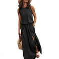 thumbnail image 1 of Cre-Heaven Women's Sexy Sleeveless Hollow Out Slim Bodycon Dress Crewneck Crisscross Twist Ruched Slit Ribbed Knit Tank Midi Dress Black, 1 of 6
