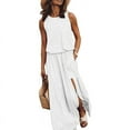 thumbnail image 1 of Cre-Heaven Women's Sexy Sleeveless Hollow Out Slim Bodycon Dress Crewneck Crisscross Twist Ruched Slit Ribbed Knit Tank Midi Dress White, 1 of 6