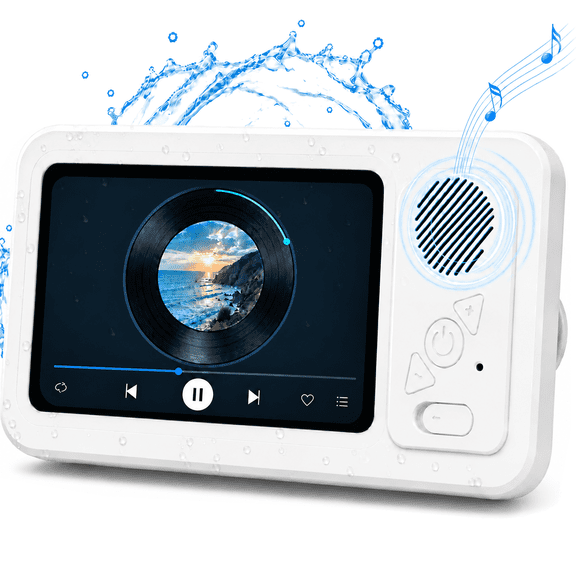 CreWear Waterproof Shower Phone Holder with Bluetooth Speaker, IPX5 Wall-Mounted Case, Touch-Sensitive Screen, Fits Smartphones up to 7 Inches, White