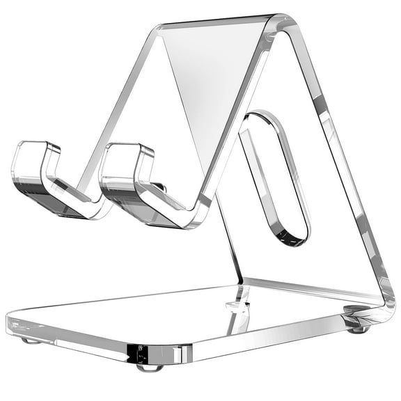 CreaDream Acrylic Cell Phone Stand, 5mm Thicker Clear Cell Phone Holder, Transparent Phone Stand for Desk, Suitable for iPhone 14 13 Pro Max, All Smartphone 4-8inch