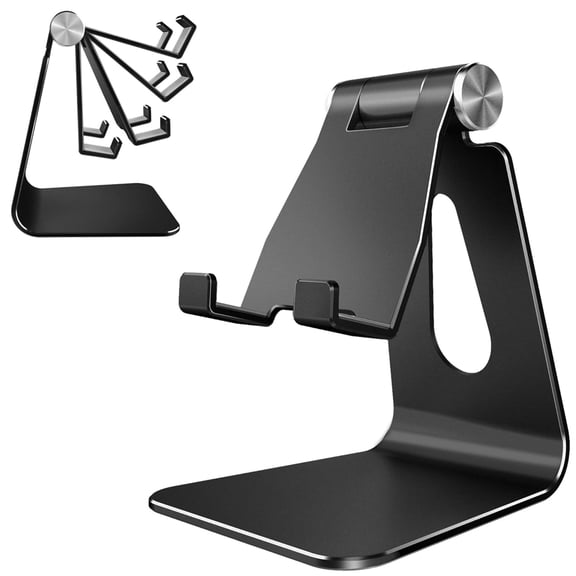 Lucrave Adjustable Cell Phone Stand for Desk, Aluminum Phone Stand Holder for Switch, Perfect for Office/Home-Black
