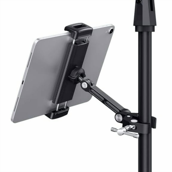 CreaDream Tablet Holder for Microphone Stand, Aluminum Mic Music Stand Holder Mount for Phone and iPad, Adjustable Tablet Holder Compatible with Devices from 4.7 to 13 inch Tablets & Smartphones