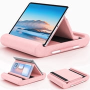 CreaDream Tablet Pillow Stand,Foldable & Soft iPad Tablet Stand with Pocket and Stylus Mount,for Lap/Desk/Bed, Pink