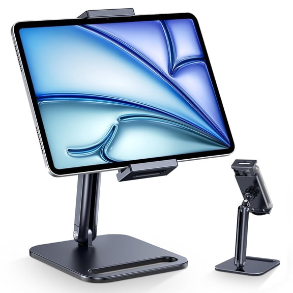 CreaDream Tablet Stand, Heavy Aluminum Tablet Holder for Desk with Adjustable 360° Swivel Bracket, Compatible with iPad Pro/Air/Mini, Galaxy Tab, Surface Pro, Ipad Holder Stand for 4.7''-13", Black