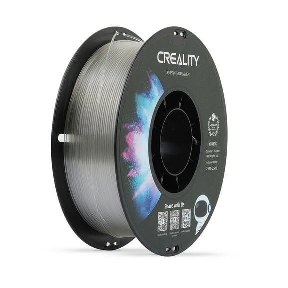 Creality 3D Printer Filament PETG Filament 1.75mm 2.2lbs Odorless Non-Toxic High Precision Strong Toughness Overhang Performance Accuracy +/-0.02mm, Transparent
