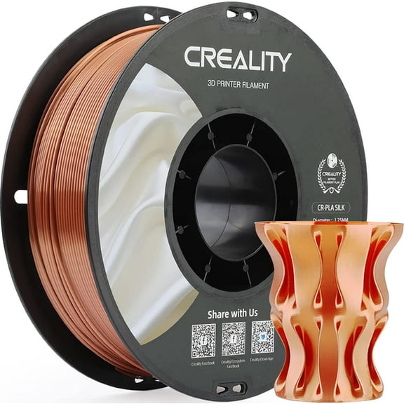 Creality 3D Printing Silk PLA Filament 3D Printer Red Copper Shiny Filaments 1.75mm Neatly Wound Dimensional Accuracy +/- 0.03 mm Silk Smooth Printing 2.2lbs for Most 3D Printers