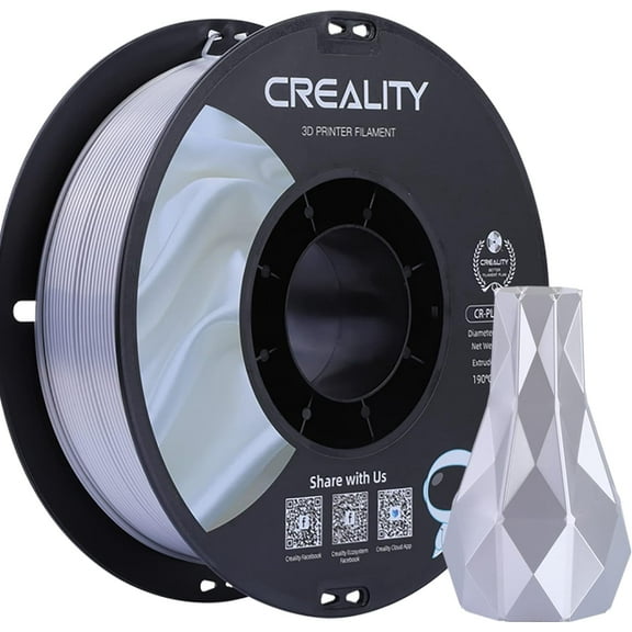 Creality 3D Printing Silk PLA Filament 3D Printer Silver Shiny Filaments 1.75mm Neatly Wound Dimensional Accuracy +/- 0.03 mm Silk Smooth Printing 2.2lbs for Most 3D Printers