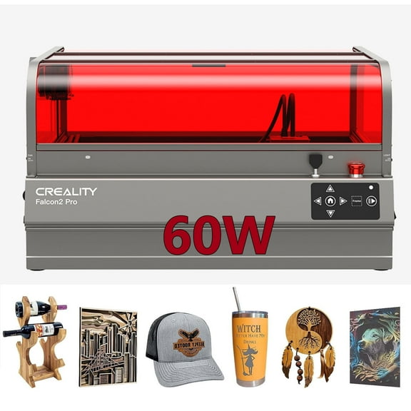Creality Falcon2 Pro 60W Pro-safe Laser Engraver & Cutter Smart Camera & Air Assist & Auto Fan for Wood, Bamboo, Rubber Leather, Fabric, Acrylic, Plastic