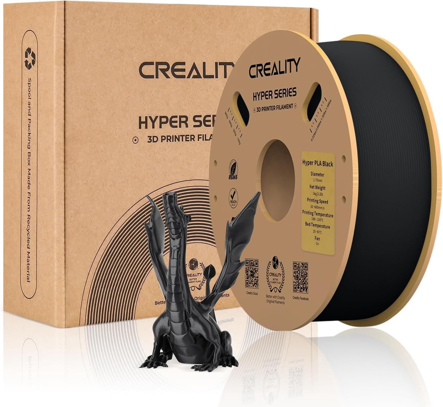 Creality Hyper PLA 3D Printer Filament 600mm/s High-Speed +/-0.03mm Accuracy For Creality K1 Max Ender-5 S1 Anycubic Prusa Bambu Black 1 Unit per pack