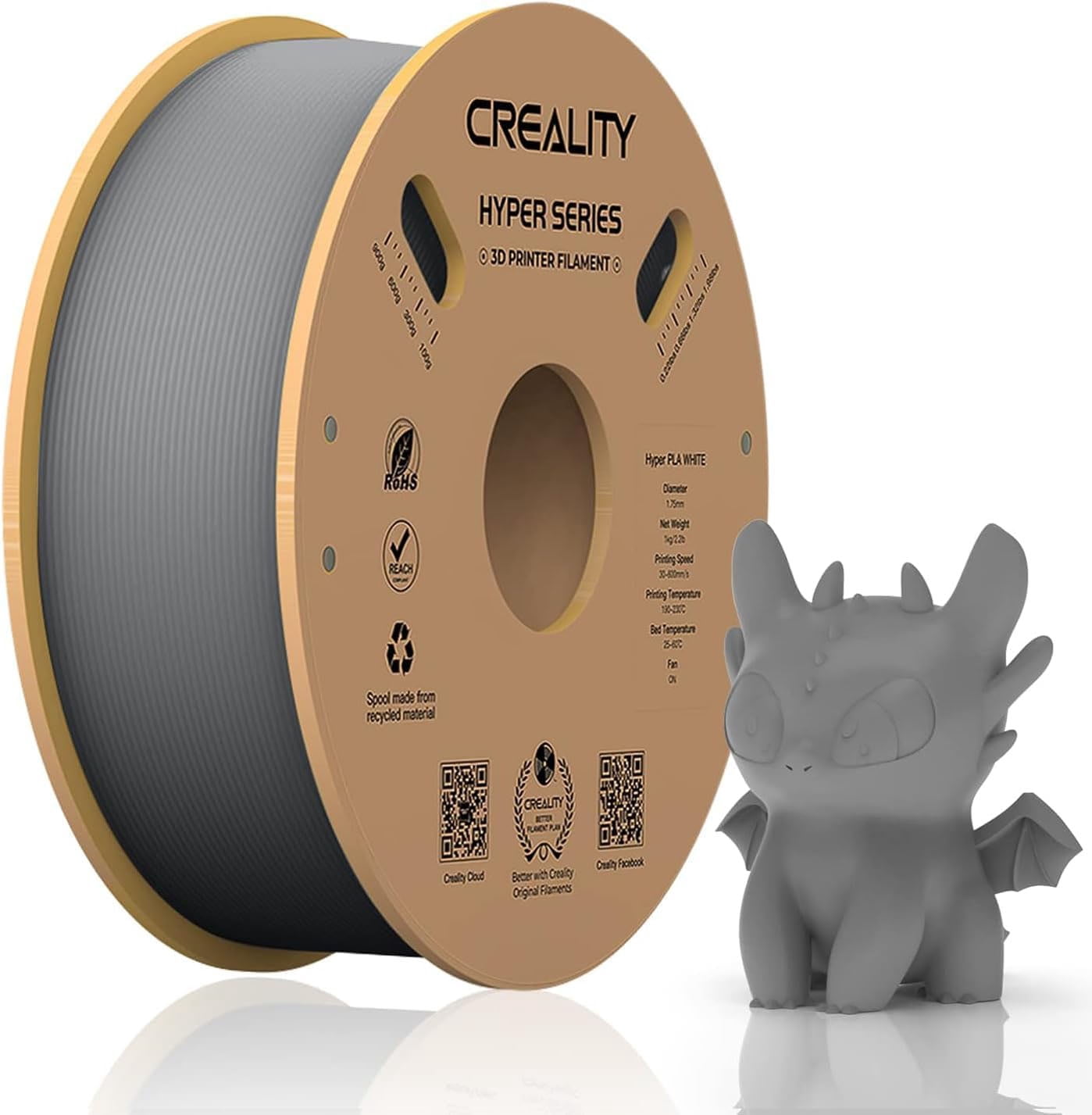 Creality Hyper PLA 3D Printer Filament 600mm/s High-Speed +/-0.03mm Accuracy For Creality K1 Max Ender-5 S1 Anycubic Prusa Bambu Grey 1 Unit per pack