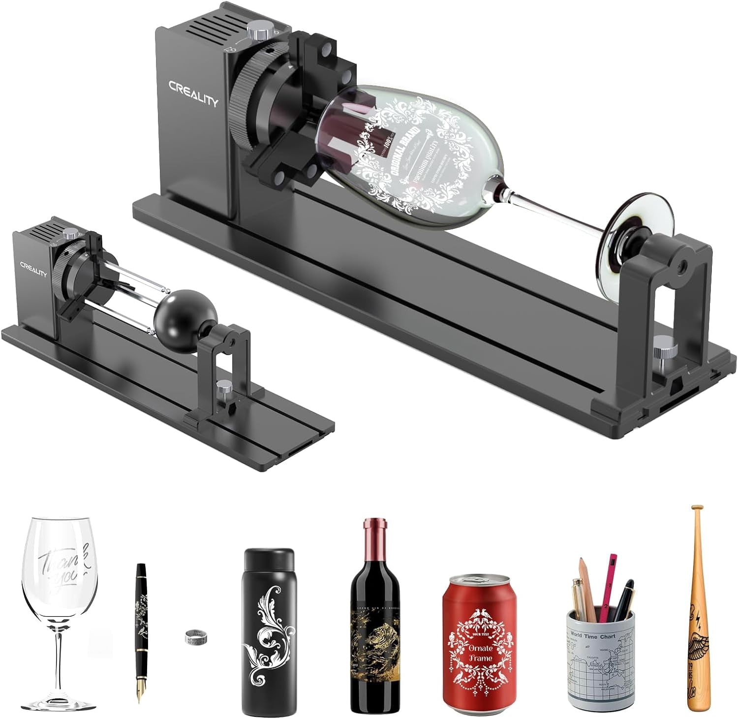 Creality Laser Rotary Roller, Y-Axis Rotary Chuck for Most Laser Engravers, Rotary Kit Pro with 3 in 1 Jaw and Module Suitable for Engraving Cylindrical Objects,Wine Glass, Tumbler, Ring,Ball