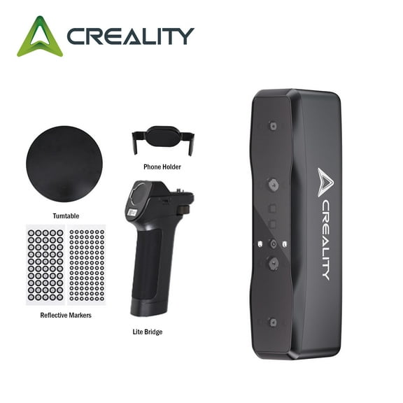 Creality Otter Lite 3D Scanner for 3D Printing Wireless 24-Bit Full- Color Scanning Working Distance 120mm-1200mm with Lite Bridge & Turntable, Supports Marker Scanning, 173mm*39mm*56mm Size