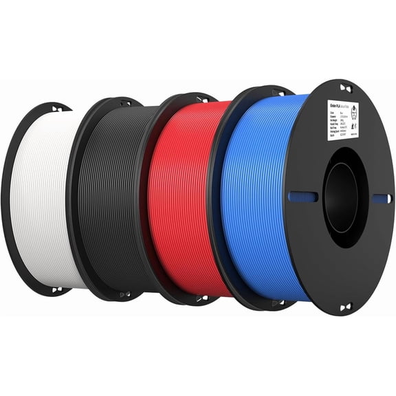 Creality PLA Filament 1.75mm Bundle 4KG, High Precision +/-0.02mm 3D Printer Filament, Consistent Extrusion, Smooth Printing, 4 Pack 1KG Spool,Fits for Most FDM Printers(Black,White,Red,Blue)
