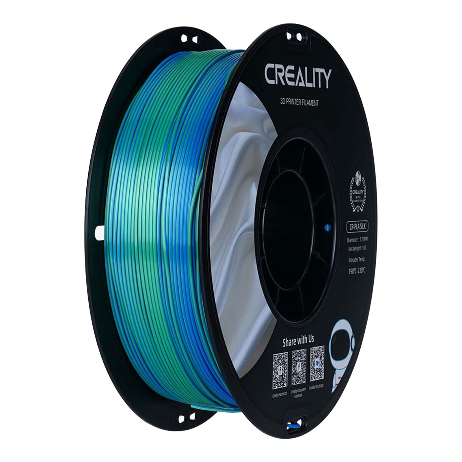 Creality Silk PLA Filament 1.75mm High Gloss 2.2lb Spool Clog-Free Easy Mold Use w Creality Ender CR Series & Most FDM Printers Blue-Green 1 Unit per pack
