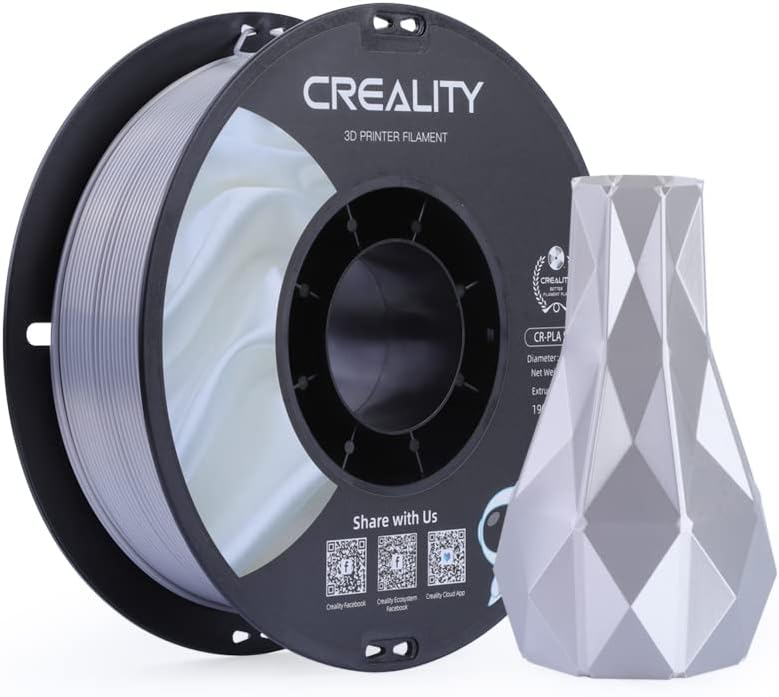 Creality Silk PLA Filament 1.75mm High Gloss 2.2lb Spool Clog-Free Easy Mold Use w Creality Ender CR Series & Most FDM Printers Silver 1 Unit per pack