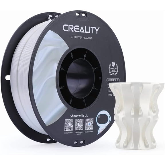 Creality Silk PLA Filament 1.75mm High Gloss 2.2lb Spool Clog-Free Easy Mold Use w Creality Ender CR Series & Most FDM Printers White 1 Unit per pack