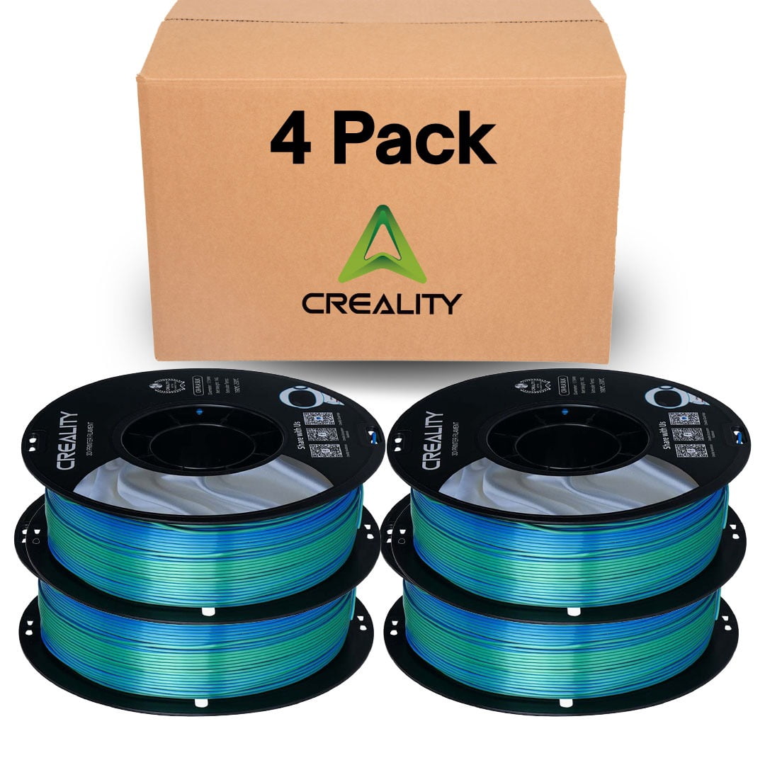 Creality Silk PLA Filament 4-Pack 1.75mm High Gloss 2.2lb Spools Each Clog-Free Use w Creality Ender CR Series & Most FDM Printer Blue-Green 4 Unit per pack