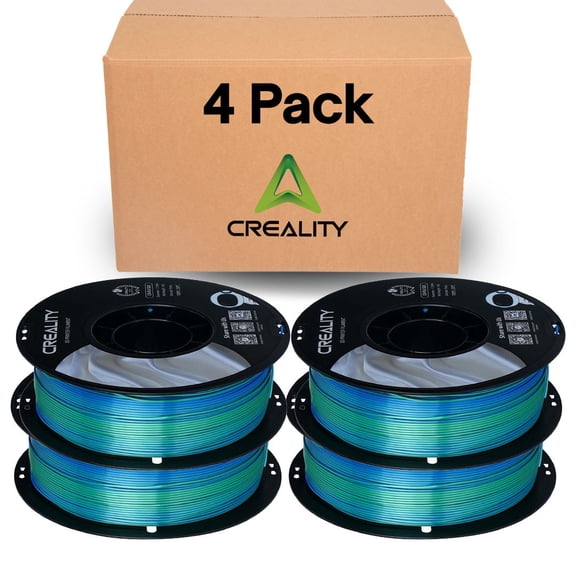 Creality Silk PLA Filament 4-Pack 1.75mm High Gloss 2.2lb Spools Each Clog-Free Use w Creality Ender CR Series & Most FDM Printer Blue-Green 4 Unit per pack