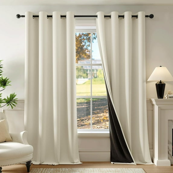 Cream 100% Blackout Curtains 84 Inch Long 2 Panels for Bedroom Living Room Solid Room Darkening Thermal Insulated Soundproof Energy Saving Grommet Top Window Treatment Drapes,52x84 2 Set