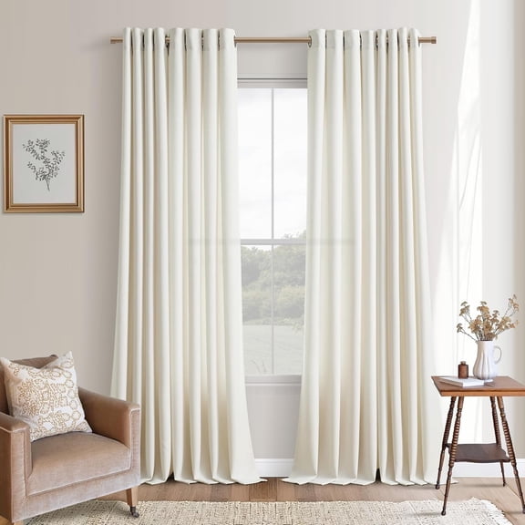 Cream 126 inch Long Linen Curtains 2 Panels, Bronze Ring Top Grommet Semi Sheer Drapes for High Ceiling Living Room Bedroom, Ivory Birch Natural