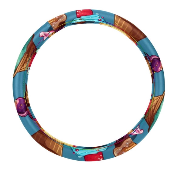 Cream 14.5 Inch Printing PVC Leather Auto Accessories Steering Wheel Cover Car Wheel Cover Steering Wheel Covers