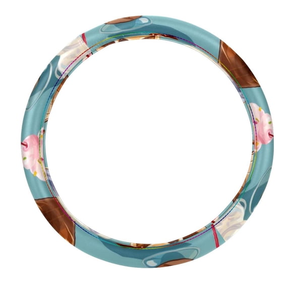 Cream 14.5 Inch Printing PVC Leather Auto Accessories Steering Wheel Covers for Car Wheel Protection