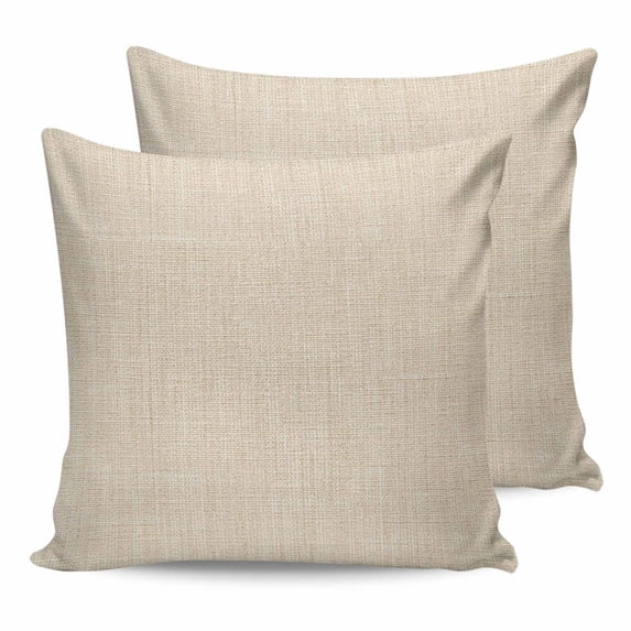 Cream 14x14 Pillow Covers Set of 2, Farmhouse Burlap Solid Beige Color Modern Linen Texture Throw Pillow Covers Decorative Couch Cushion Case, Microfiber Square Pillowcases for Bedroom Living Room
