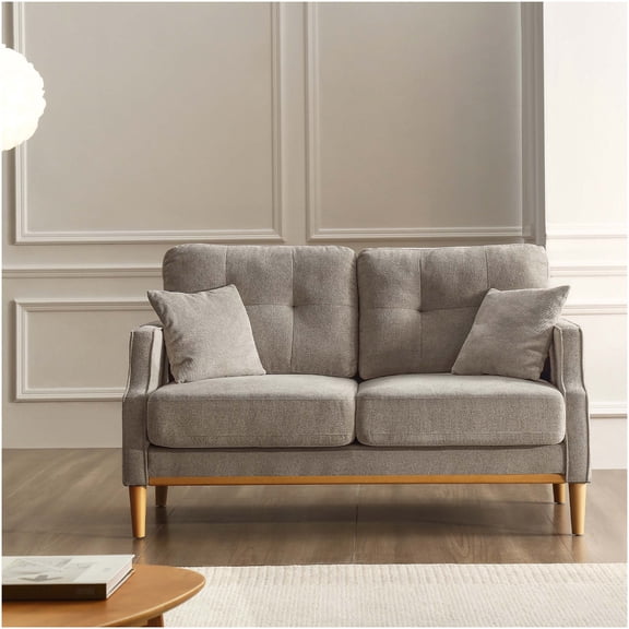 Cream 2-Seater Loveseat Sofa with USB Charging Ports, Waterproof Fabric Upholstery, Button Tufted Back