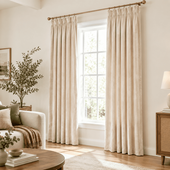 Cream 40"W x 120"L (Pack of 2) Triple Pinch Pleated Light Filtering Curtain Panels