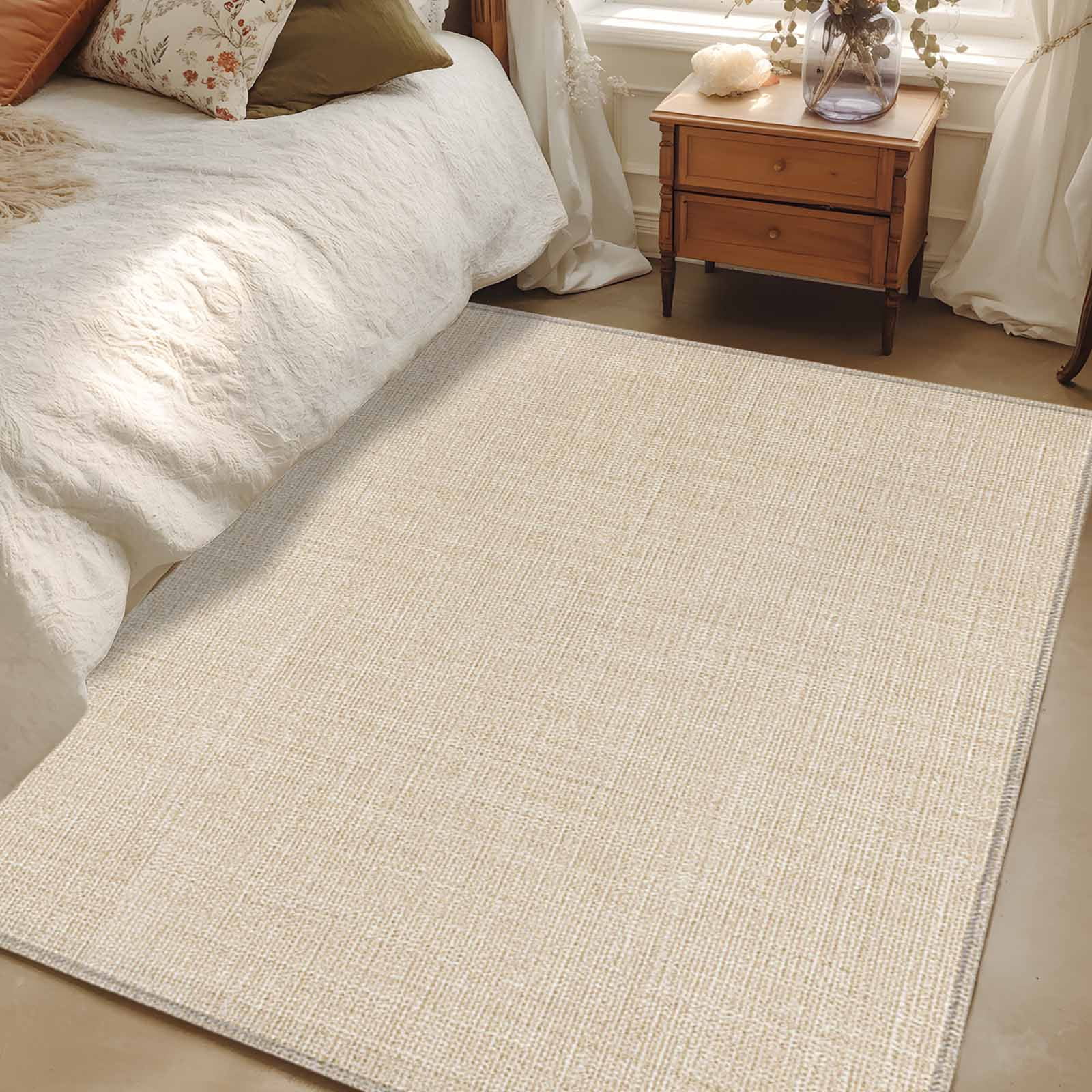 4x6 Rectangular Rug Cream 4x6 Area Rugs, Farmhouse Burlap Solid Beige Color Modern Linen ...