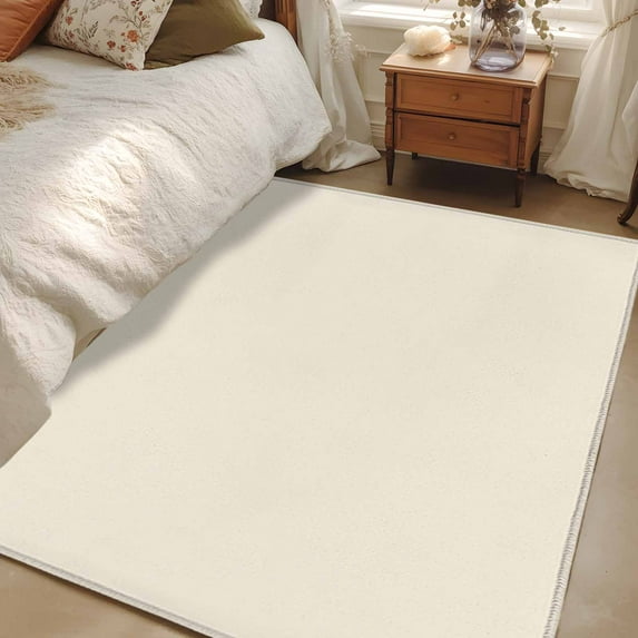 Cream 4x6 Area Rugs, Farmhouse Solid Beige Color Modern Art Non-Skid Rubber Backing Large Rectangle Rugs - Living Room Bedroom Home Office, Indoor Floor Mat Carpets Washable Rug