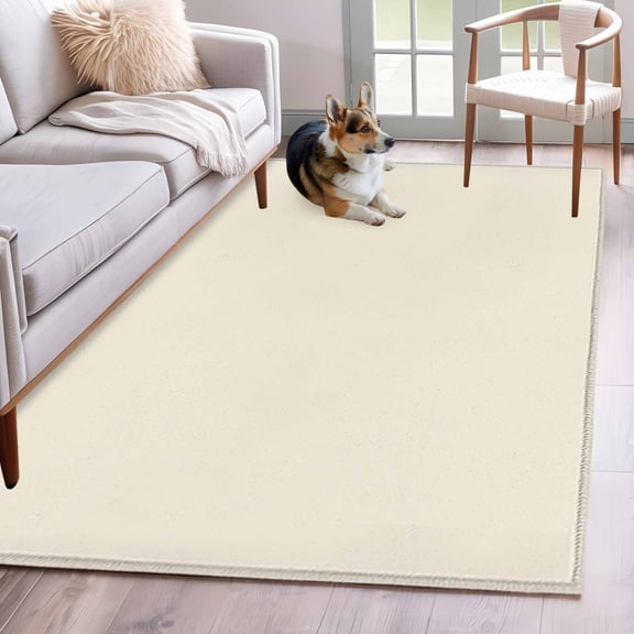 Cream 4x6 Area Rugs for Living Room, Solid Color Non Slip Floor Mat Washable Low-Profile Indoor Carpet for Bedroom, Dining Room, Bathroom