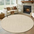 thumbnail image 1 of Cream 8ft Round Rug, Farmhouse Burlap Solid Beige Color Modern Linen Texture Non-Skid Rubber Backing Large Area Rugs - Living Room Bedroom Home Office, Indoor Floor Mat Carpets Washable Rug, 1 of 9