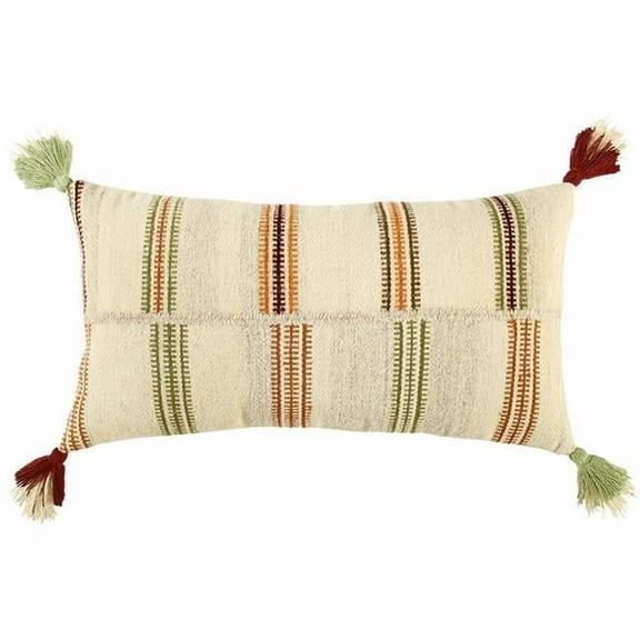 Cream Accent Striped Boho Chic Lumbar Pillow, Multi Color