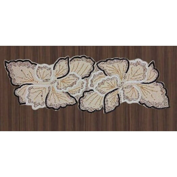 Cream And Gold Table Runner, Hand Beaded Table Runner, Designer Table Topper 13X36 Inch