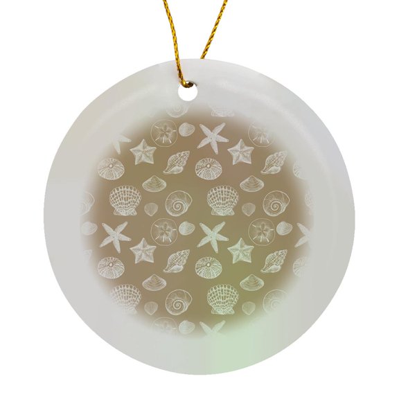 3drose, Creamy Sand and White Beach Sea Shells, Circle Porcelain Ornament