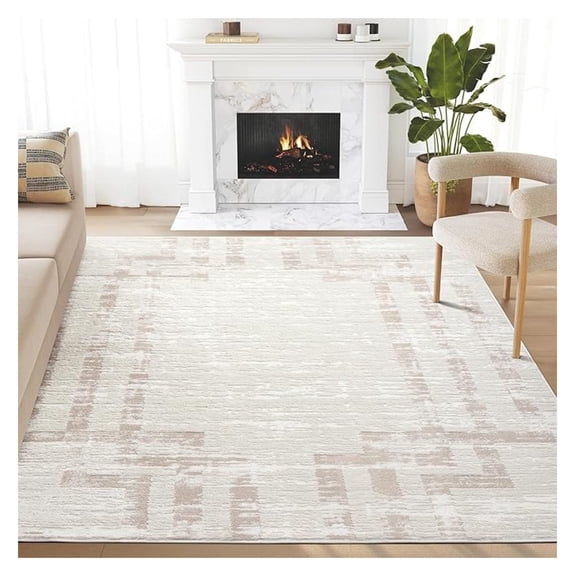 Cream Area Rug for Living Room, Bedroom - Art Deco Pattern- 4' x 6' -Durable & Easy to Clean