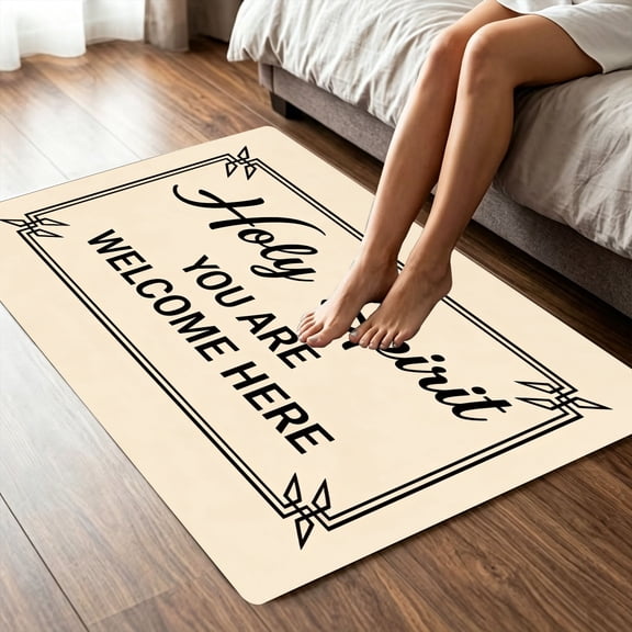Cream Background Minimal Leaf Scripture 2D Flat Print Doormat,16x24/20x32/24x36/16x47/31x47 inch,Polyester,Entryway Porch Floor Decor