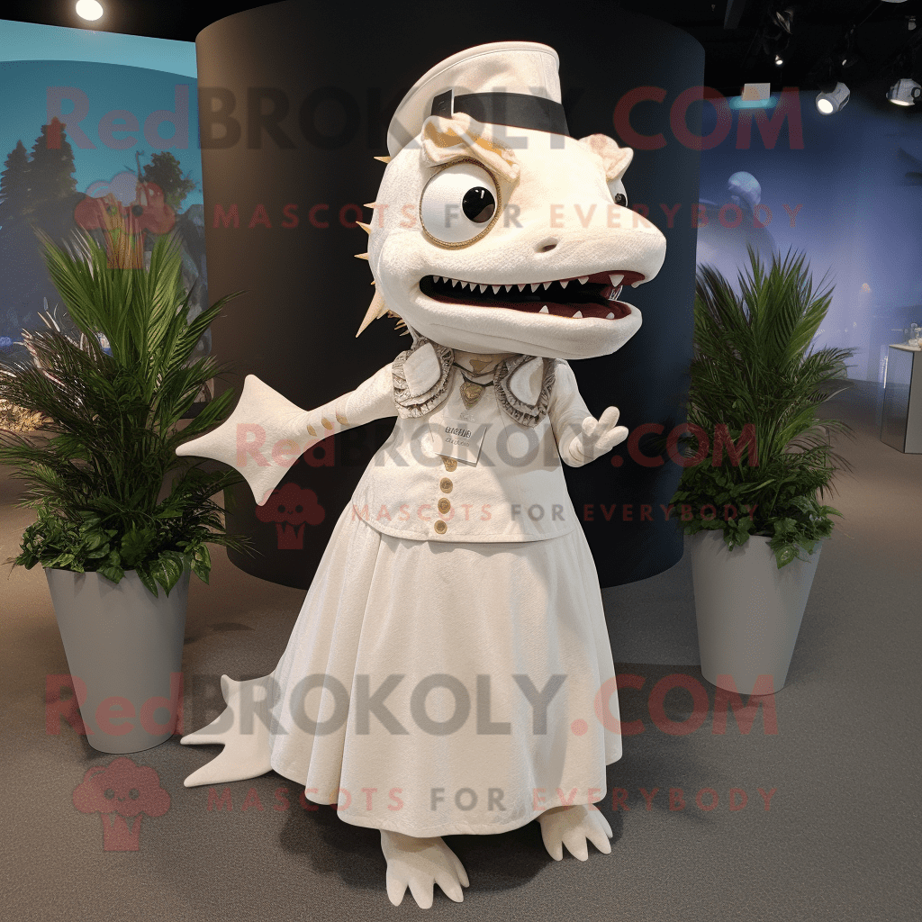 Cream Barracuda REDBROKOLY mascot costume character dressed with a ...