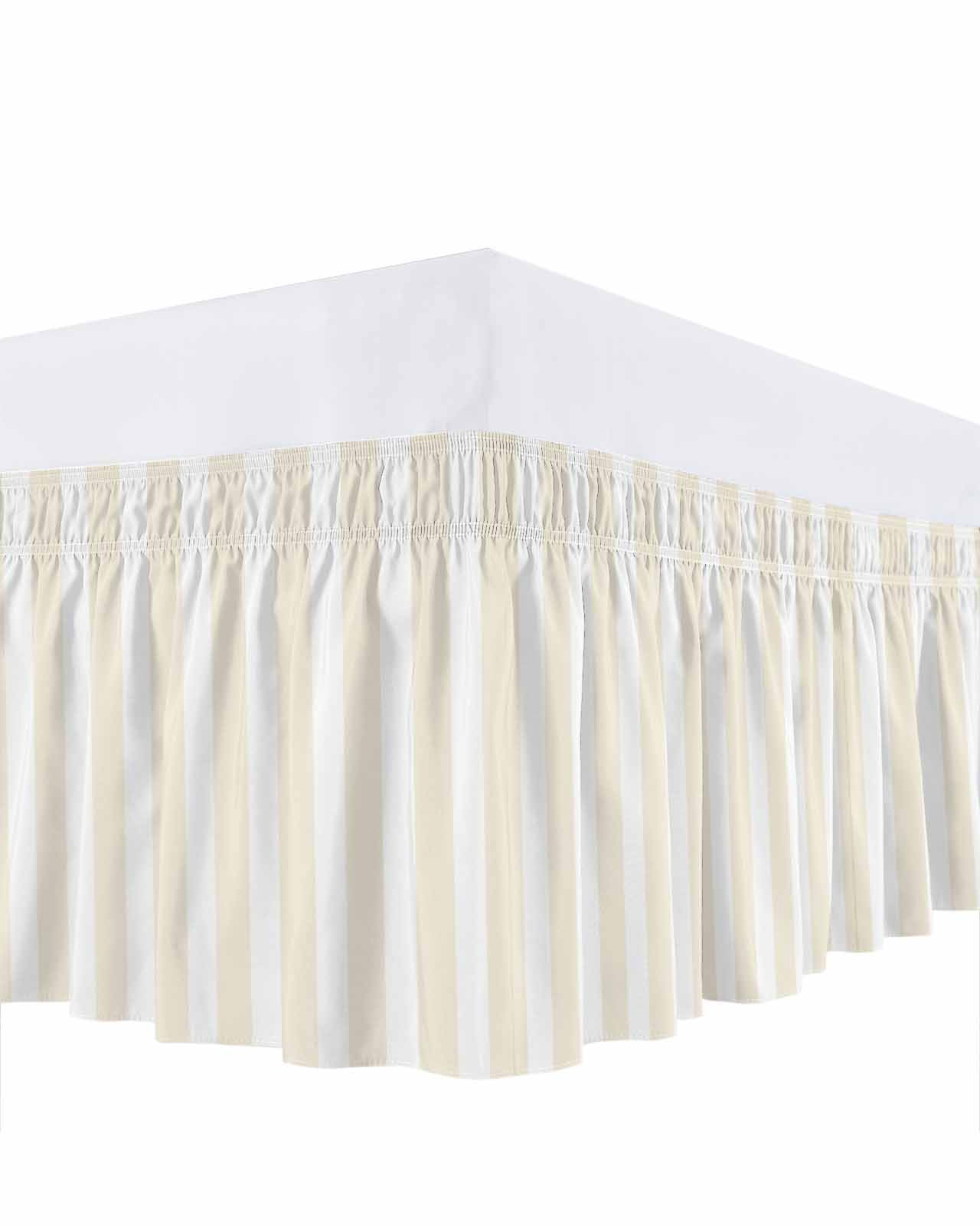 Cream and Bed Skirt Queen Size 16&nbsp;Inch Drop, White Striped Geometric Wrap Around Dust Ruffle Bedskirts, Wrinkle & Fade Resistant Easy Fit Bedskirt with Adjustable Elastic