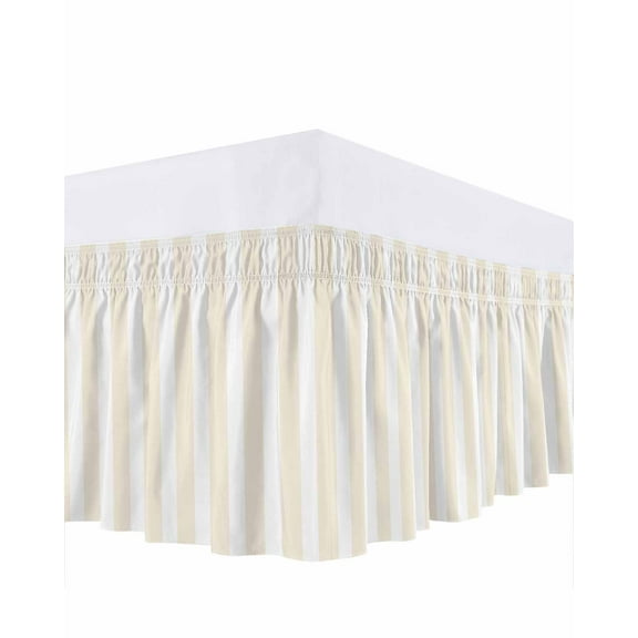Cream and Bed Skirt Queen Size 16 Inch Drop, White Striped Geometric Wrap Around Dust Ruffle Bedskirts, Wrinkle & Fade Resistant Easy Fit Bedskirt with Adjustable Elastic