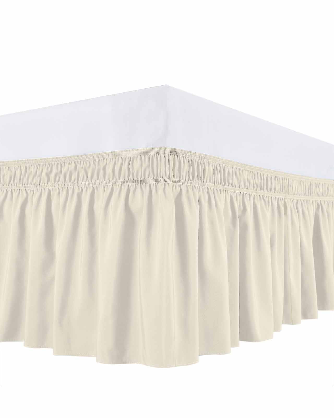 Cream Bed Skirt Solid Color Bed Skirts Queen Size 18 Inch Drop, Wrap Around Dust Ruffle&nbsp;Bedskirt with Adjustable Elastic Belt for Queen Size Beds