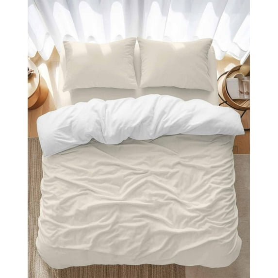 Cream Bedding Duvet Cover Set King Size 4 Pieces Solid Color Soft Twill Plush Quilt Cover, Include 1 Duvet Cover 1 Flat Sheet And 2 Pillow