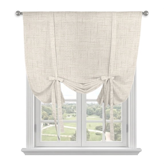 Cream Beige Balloon Curtains for Windows, Bedroom Curtains 54 Inch Length, Rustic Farmhouse Solid Color Tie Up Curtains Panels Thermal Insulated Bathroom Curtains Window 42"x54"