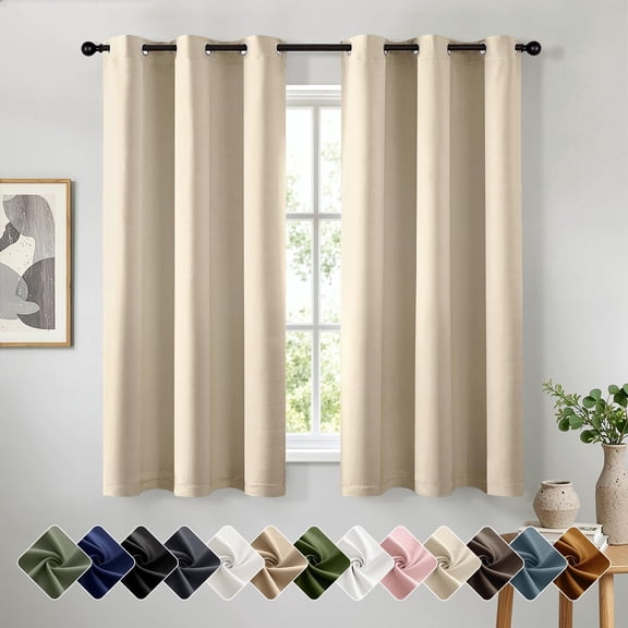 Cream Beige Blackout Curtains for Bedroom Living Room 63 Inch Long 2 Panels, Solid Thermal Insulated Grommet Drapes, Room Darkening Sunlight Blocking Window Treatments, W40 x L63 Inch